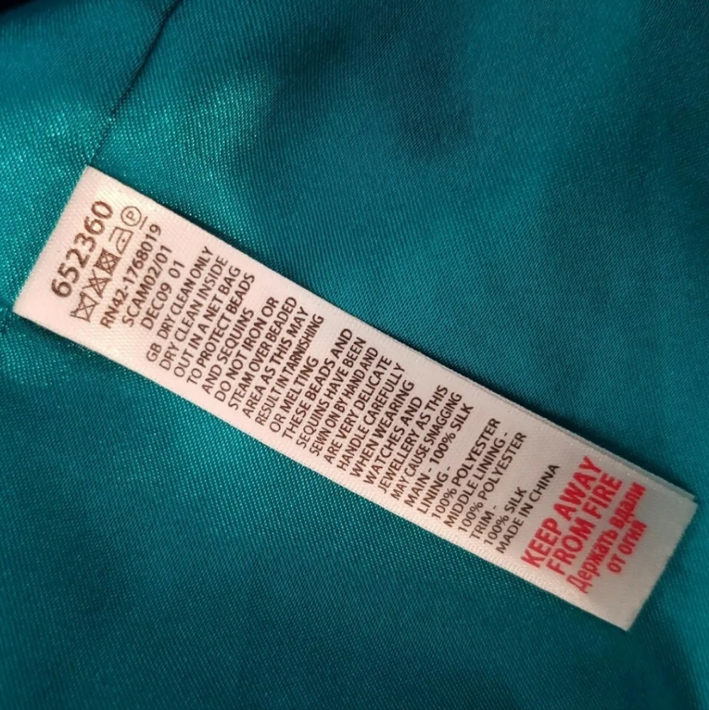 NEW MONSOON 100% Silk turquoise blue Puffball Dress Balloon Hem embellished 10uk - Picture 12 of 14